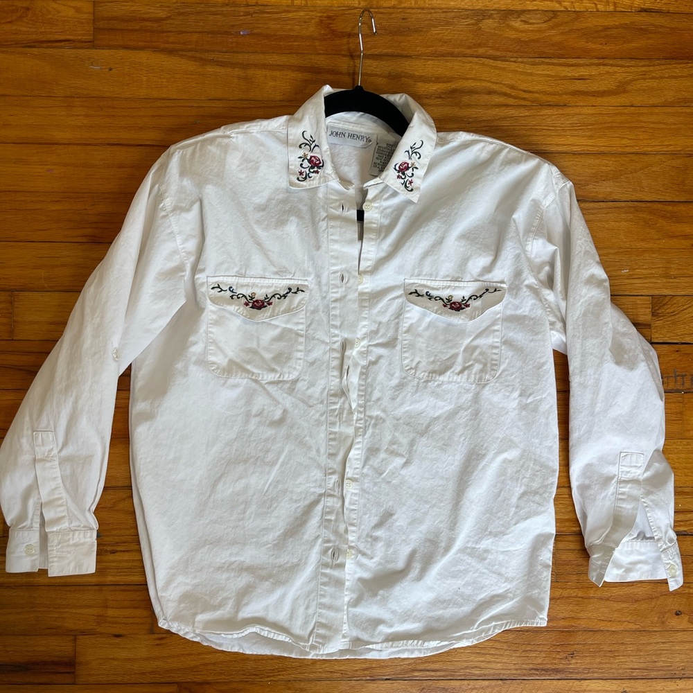 Embroidered White Button Down Shirt